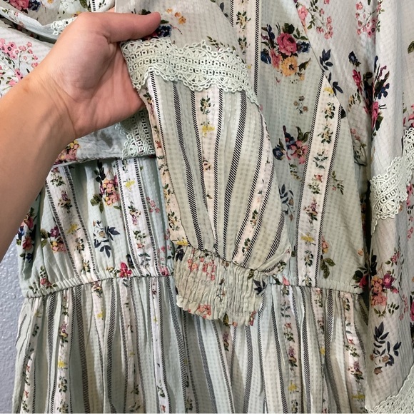 Hemant & Nandita Mint Green Floral Peplum Lace Accent Blouse - Picture 10 of 11